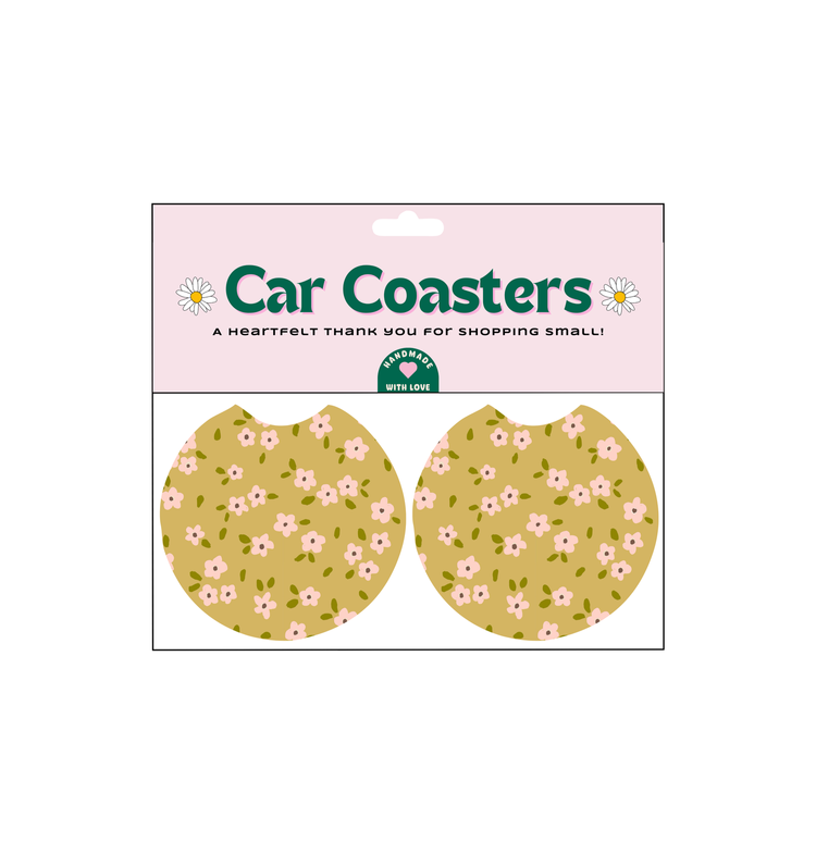 Green Floral Car Coasters