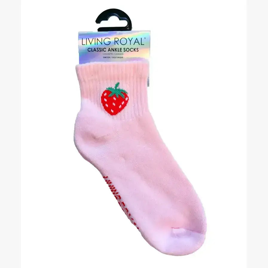 Classic Ankle Socks w/ Ribbed Tubing - Lemon Fruit - White