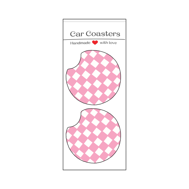 Pink Checkered Car Coasters