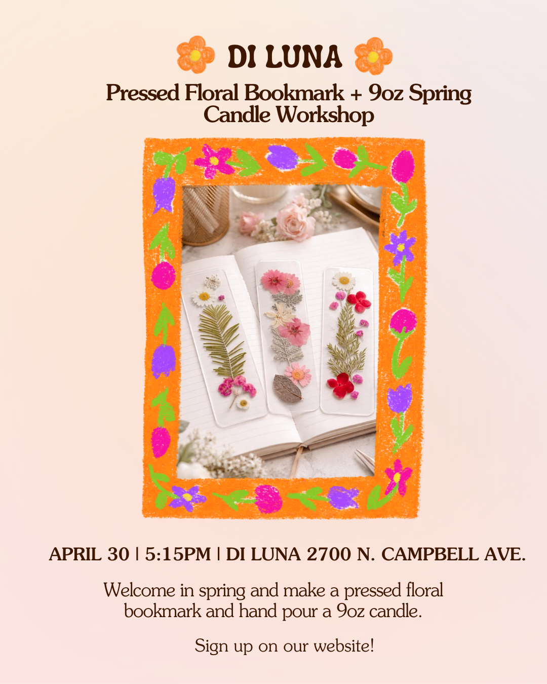 9oz Spring Candle + Pressed Floral Bookmark