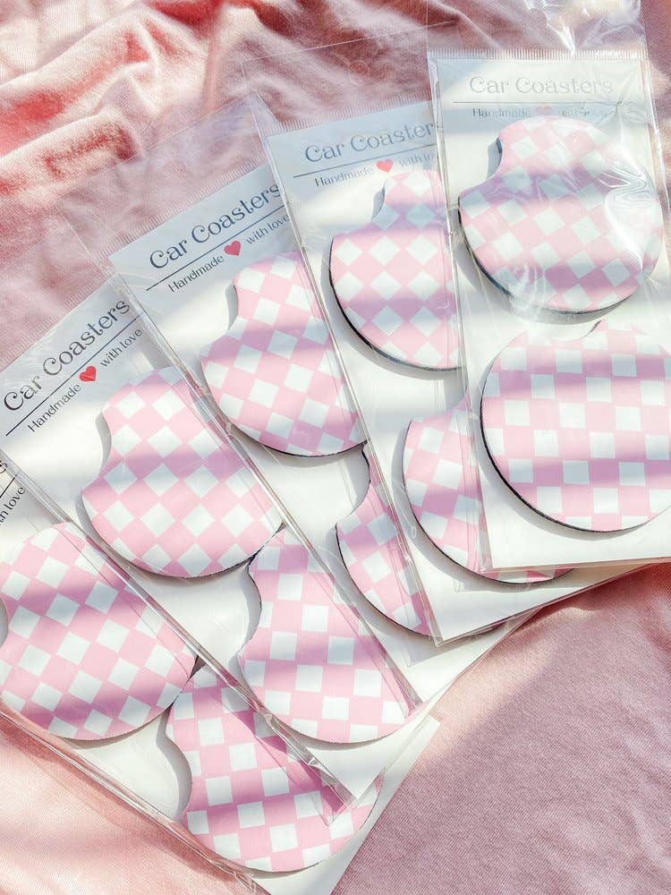Pink Checkered Car Coasters