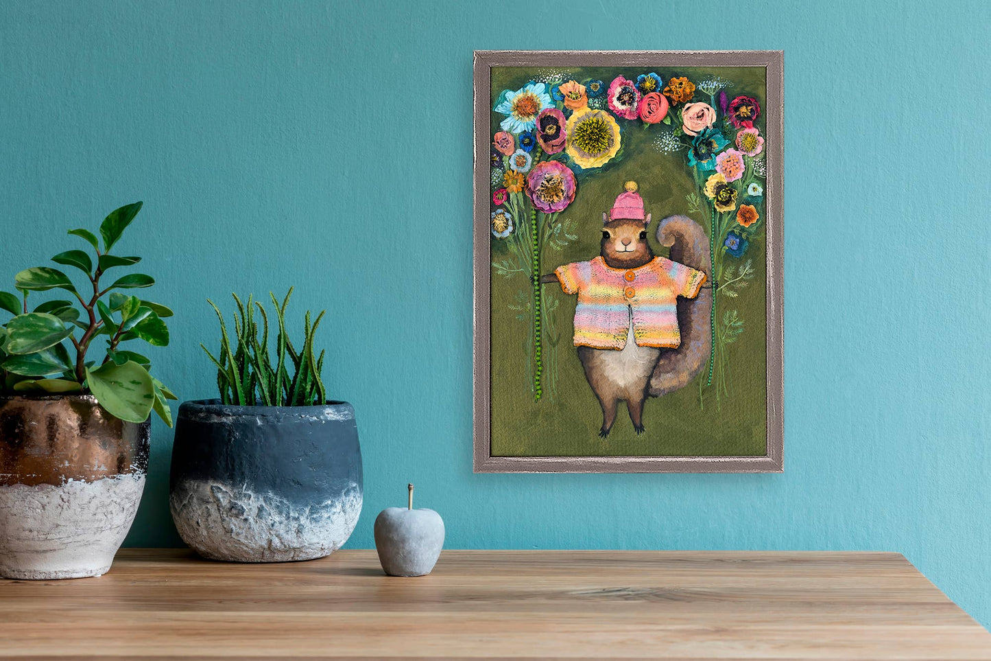 Squirrel Bouquet Mini Framed Canvas
