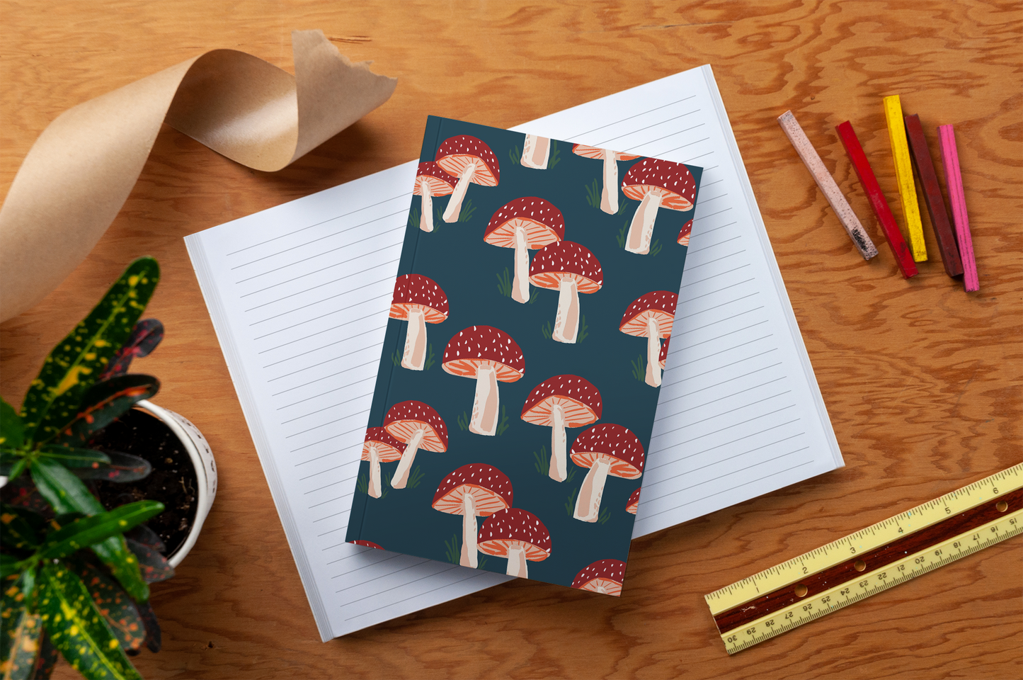 Navy Mushrooms Layflat Journal Notebook