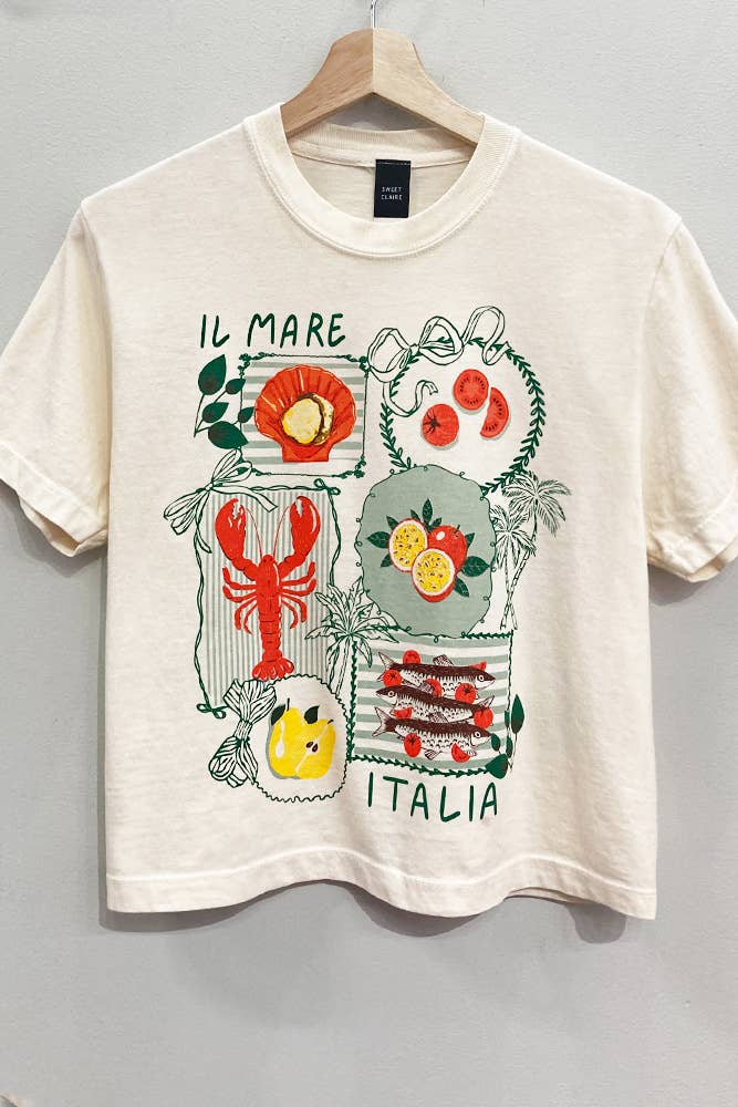 Italia Coquette Stamps Tee : CREAM / CROPPED