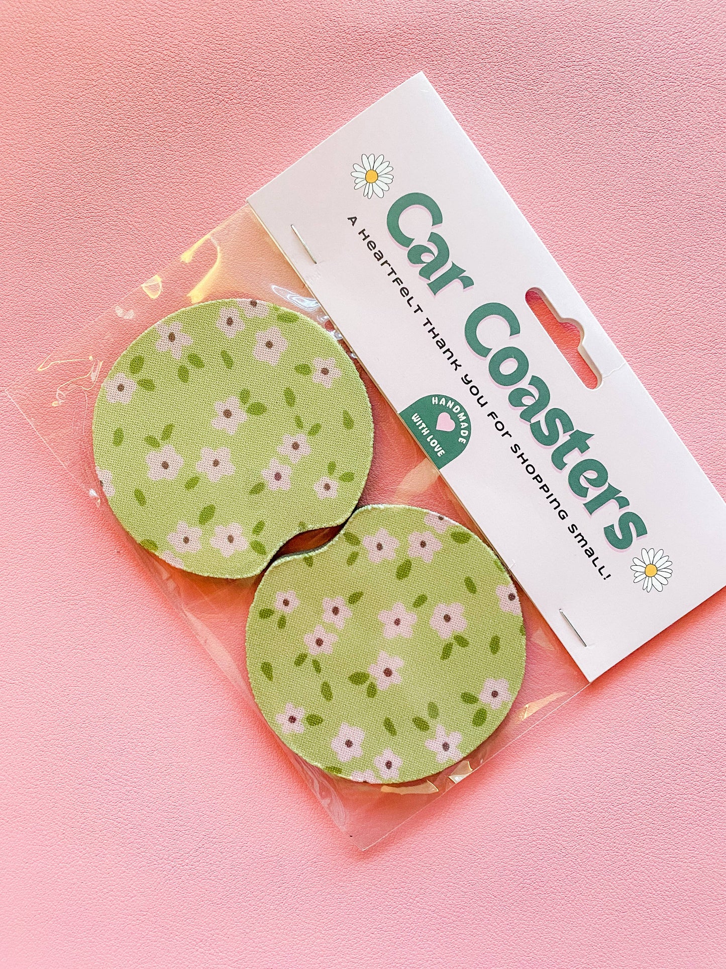 Green Floral Car Coasters
