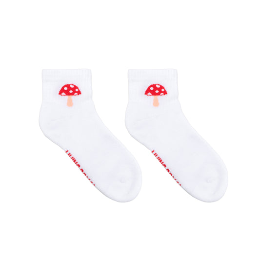 Classic Ankle Socks w/ Ribbed Tubing - Mushroom - White