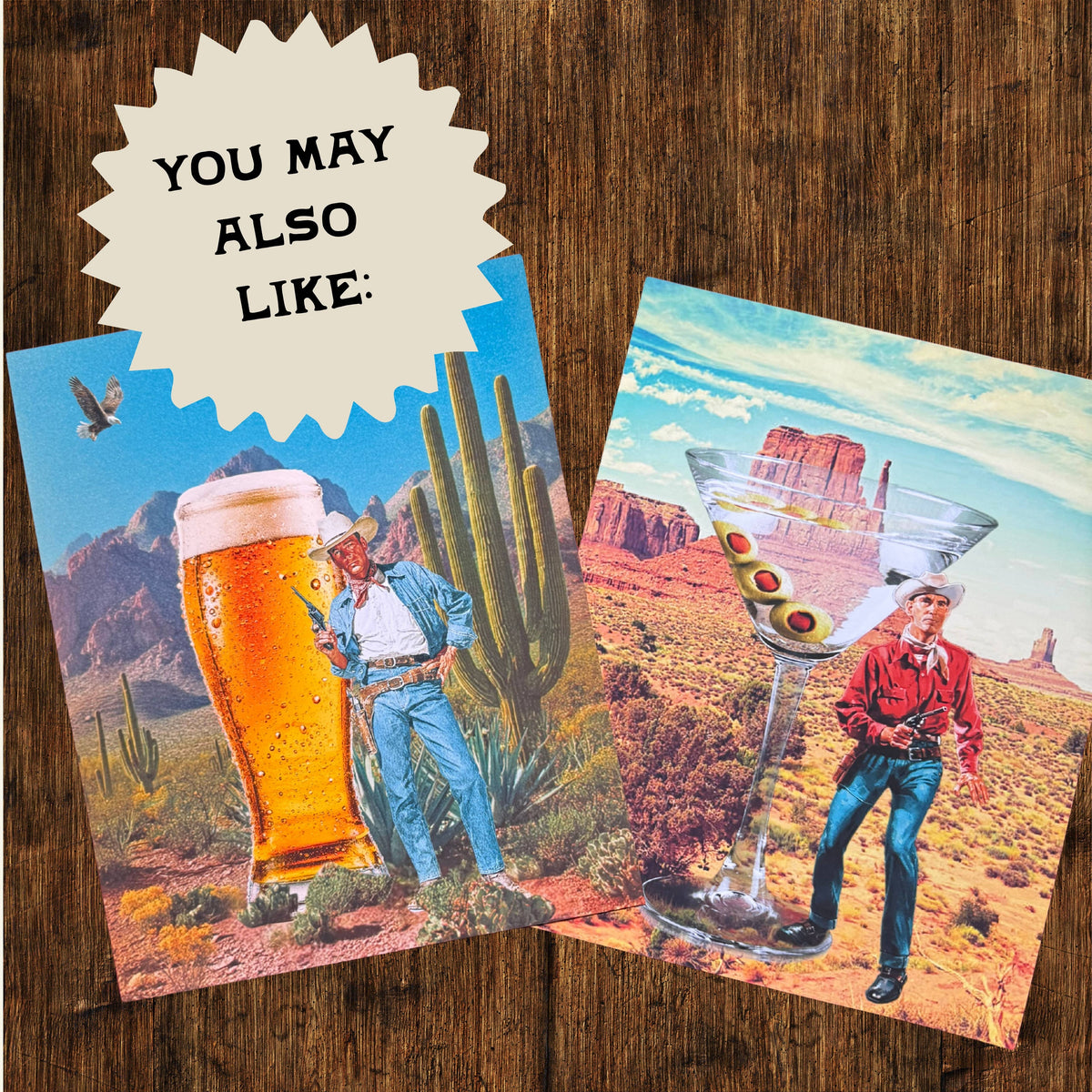 Cowboy Beer Collage Art Print, Vintage Desert Wall Art