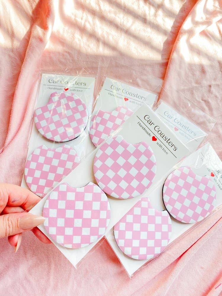 Pink Checkered Car Coasters