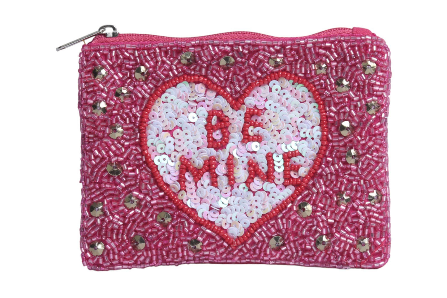 Ladies BE MINE Heart Beaded Coin Purse
