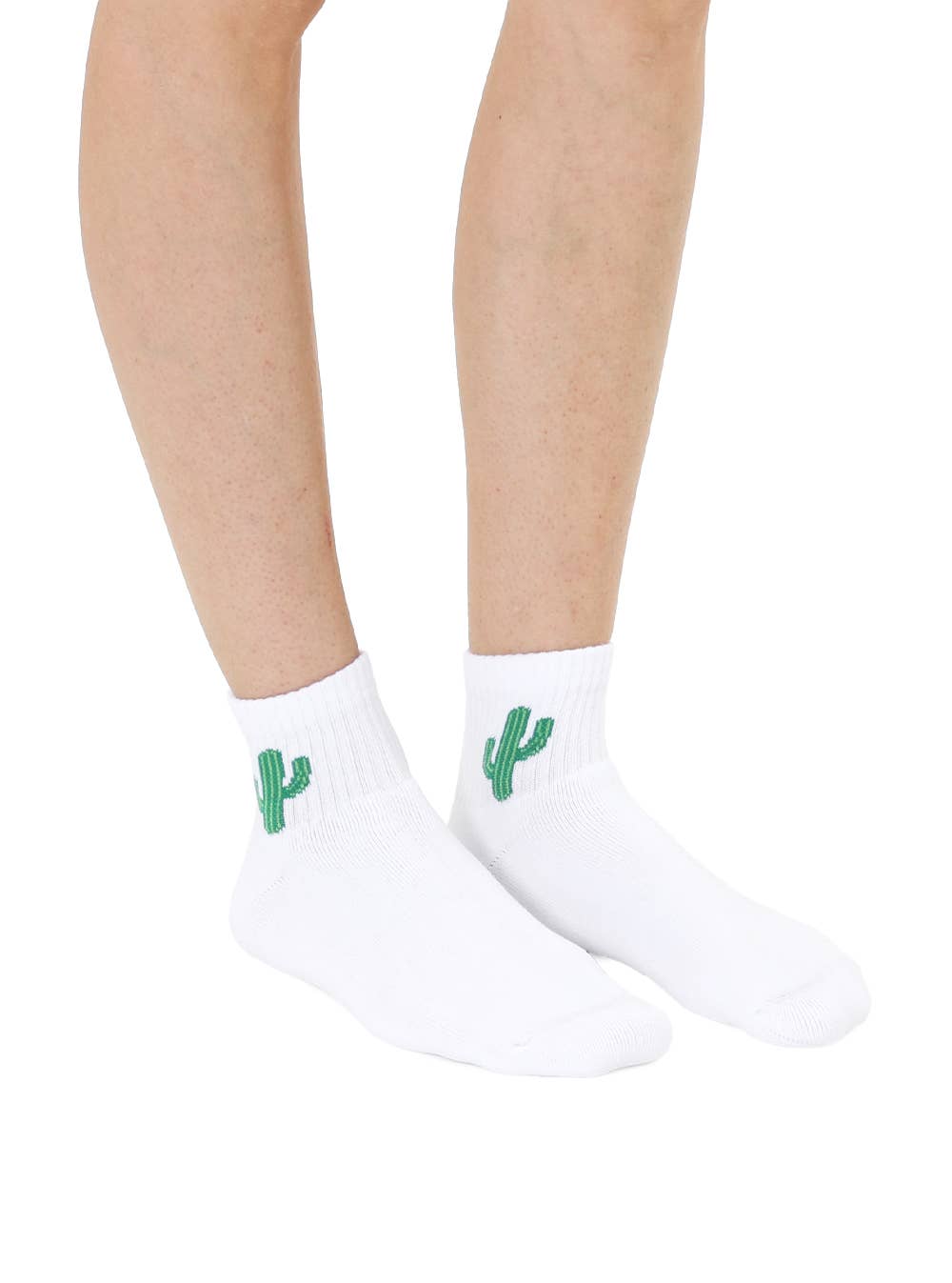 Classic Ankle Socks w/ Ribbed Tubing - Cactus - White