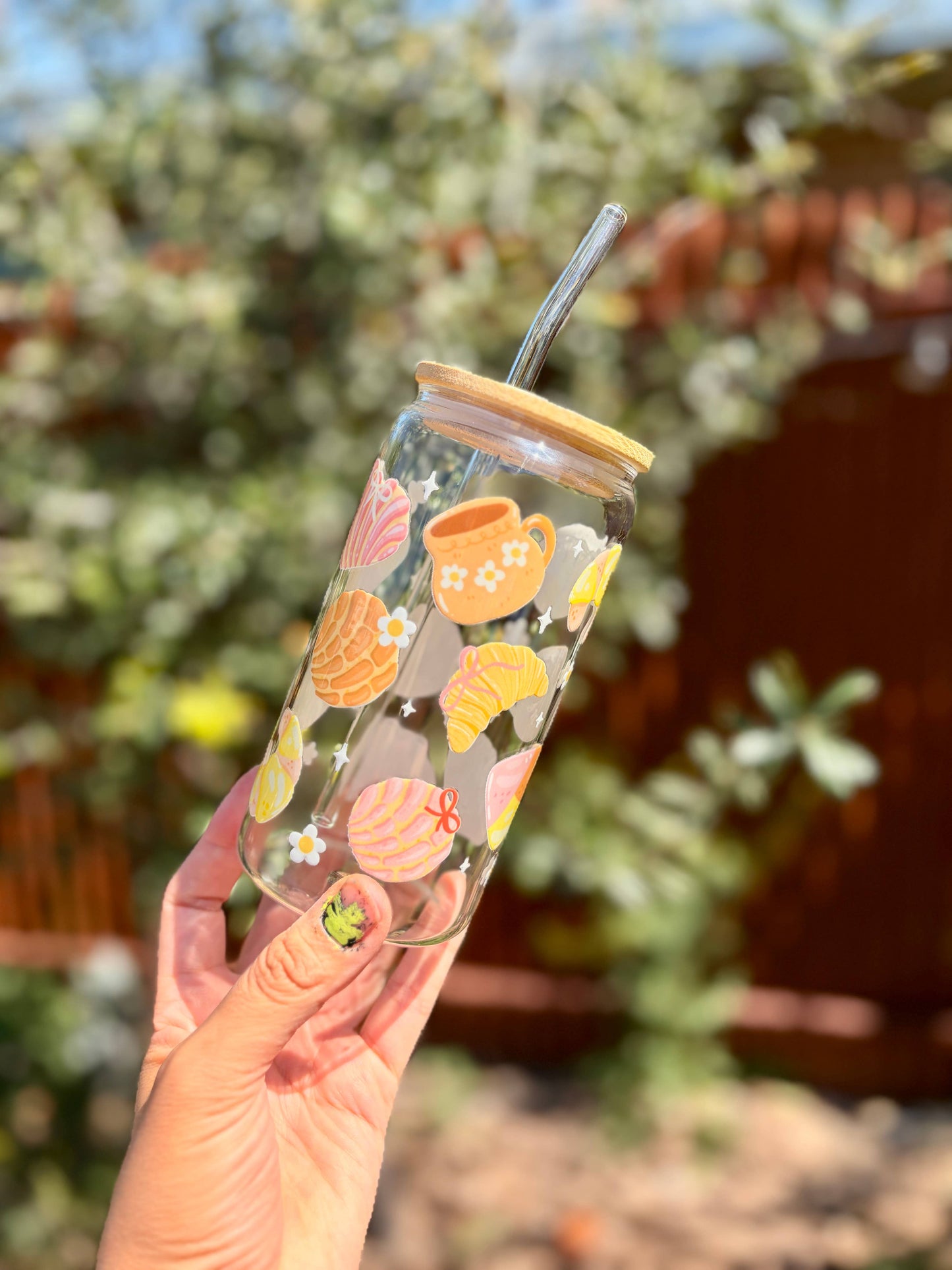 Pan Dulce Libbey Glass Cup – 16oz (Bamboo Lid & Glass Straw)