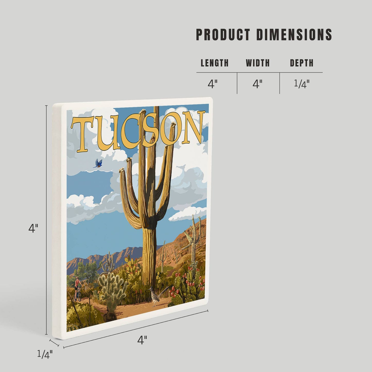 CERAMIC COASTER Tucson, Arizona, Saguaro & Roadrunner