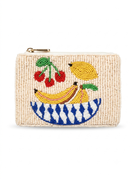 Ladies Fully Beaded FRUIT GALORE Themed Coin Purse
