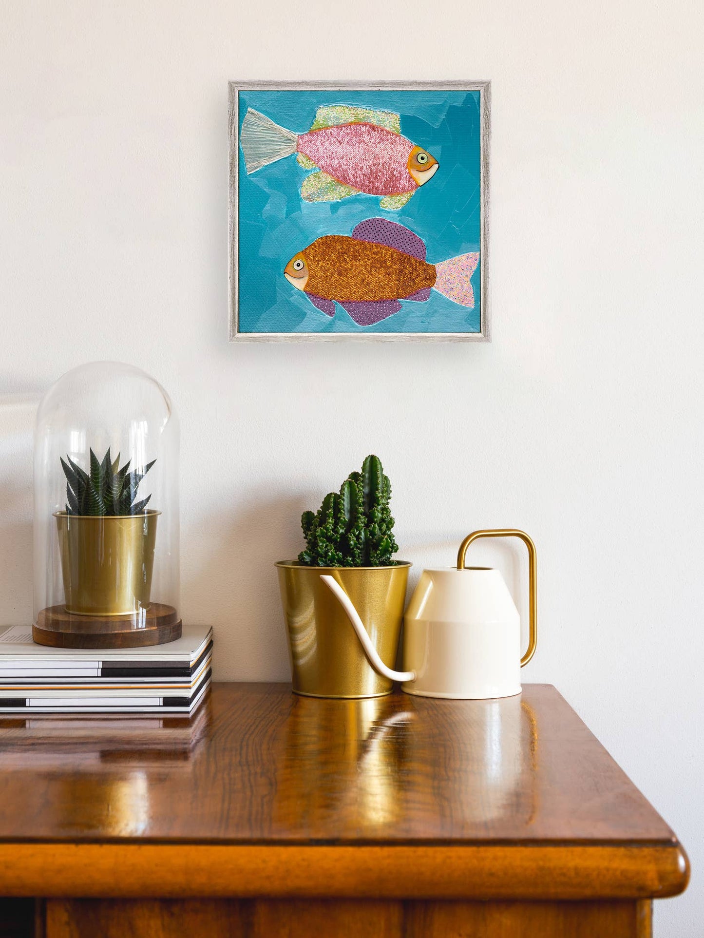 The Two Of Us In Metallic Blue Mini Framed Canvas