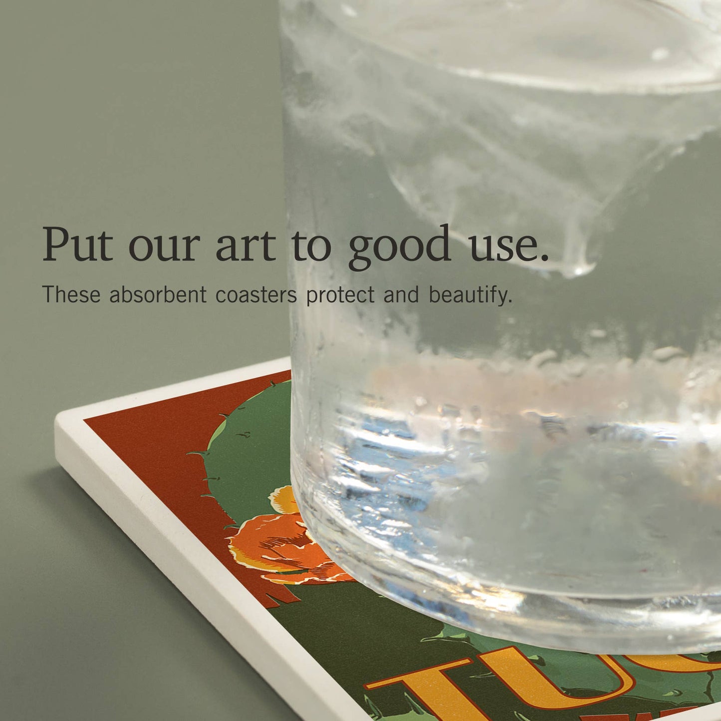 CERAMIC COASTER Tucson, Arizona, Prickly Pear Cactus