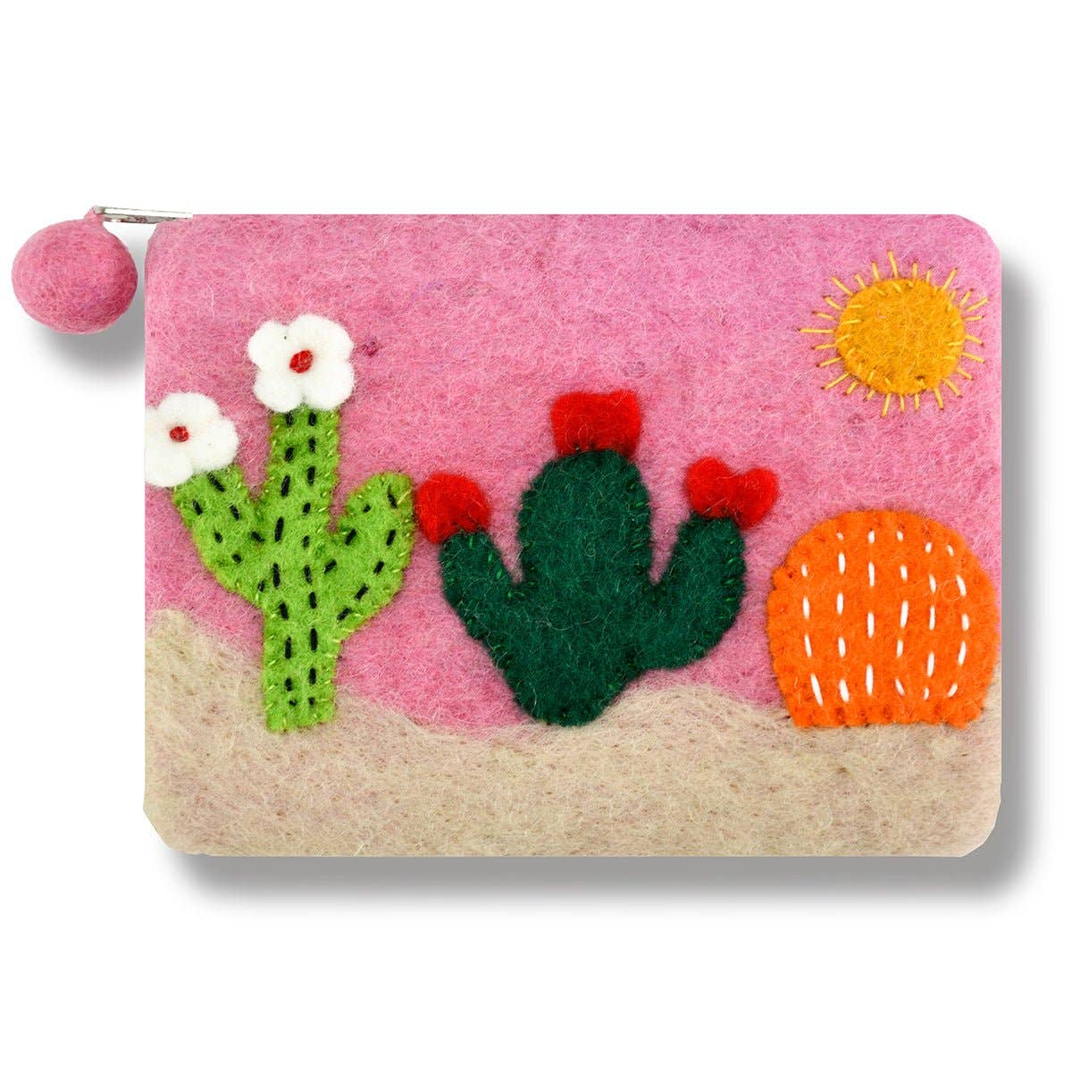 Desert Theme Felted Coin Purse: Pink