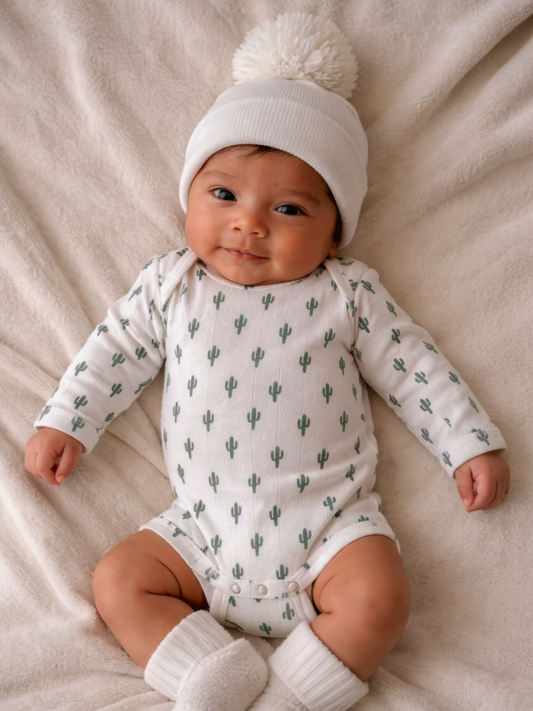 Cactus / Organic Pointelle Long Sleeve Bodysuit: 0-3M