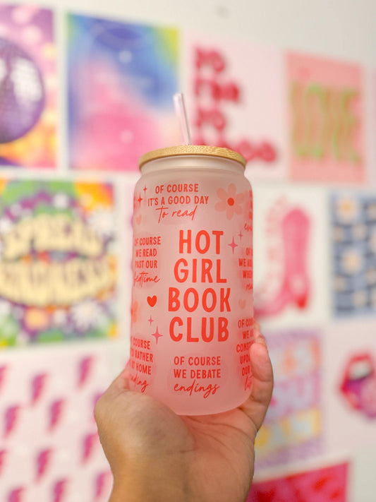 Hot Girl Book Club Mug, 16oz frosted glass can