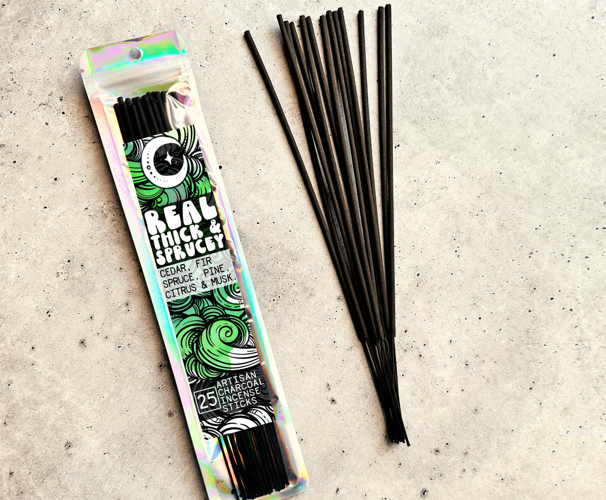 Real, Thick & Sprucey | 9  Inch Incense Stick | Charcoal