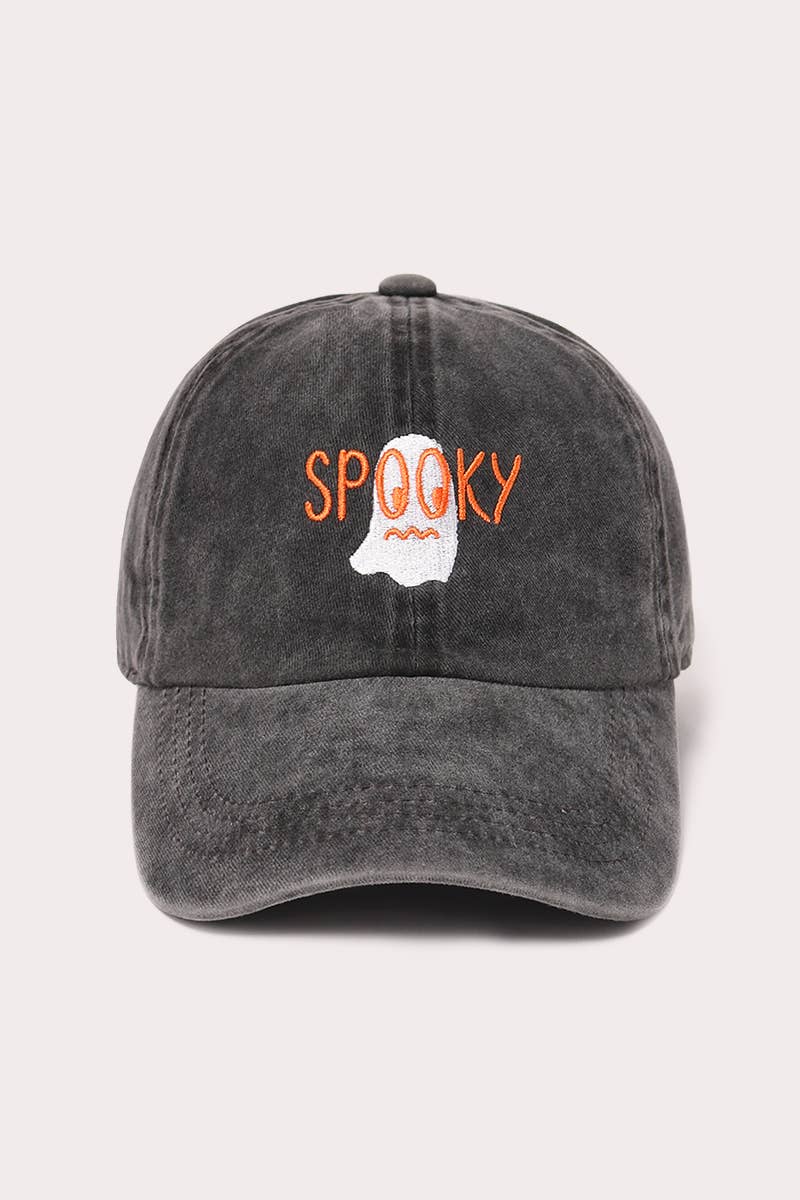 Halloween Spooky, Boo Ghost, Cat Embroidered Baseball Cap