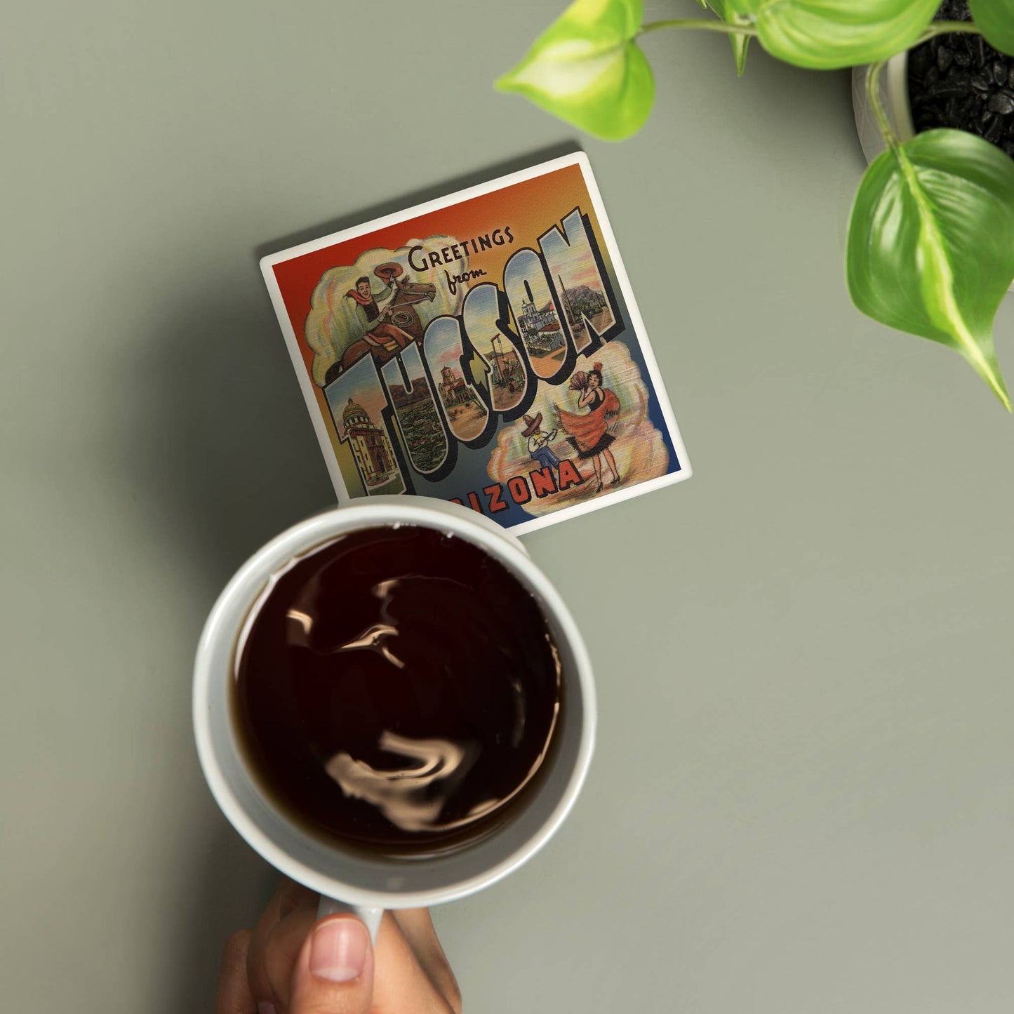 Ceramic Coaster Greetings from Tucson, Arizona, Vintage H