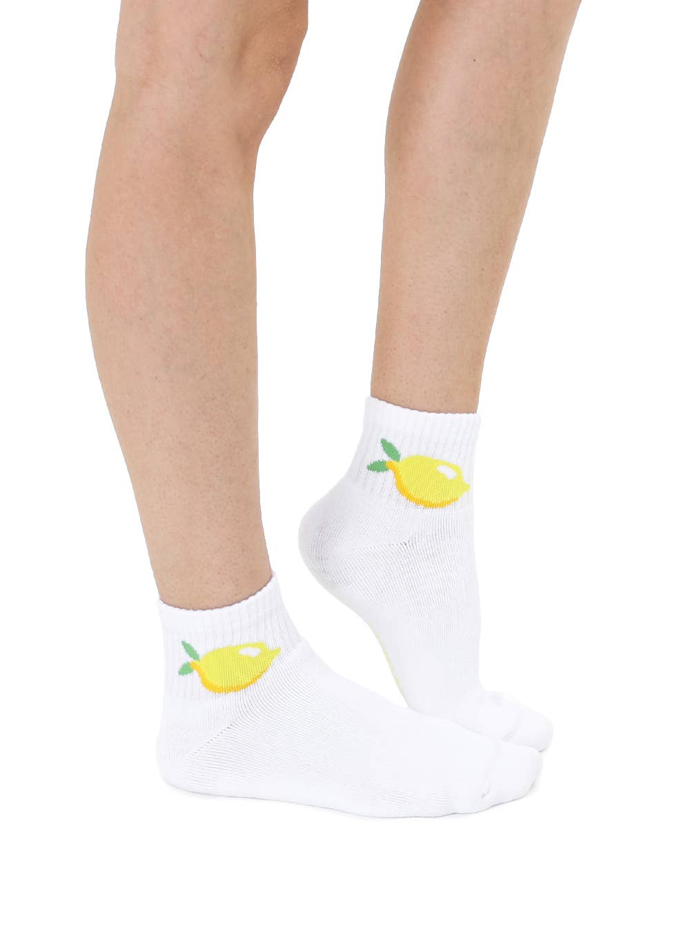 Classic Ankle Socks w/ Ribbed Tubing - Lemon Fruit - White