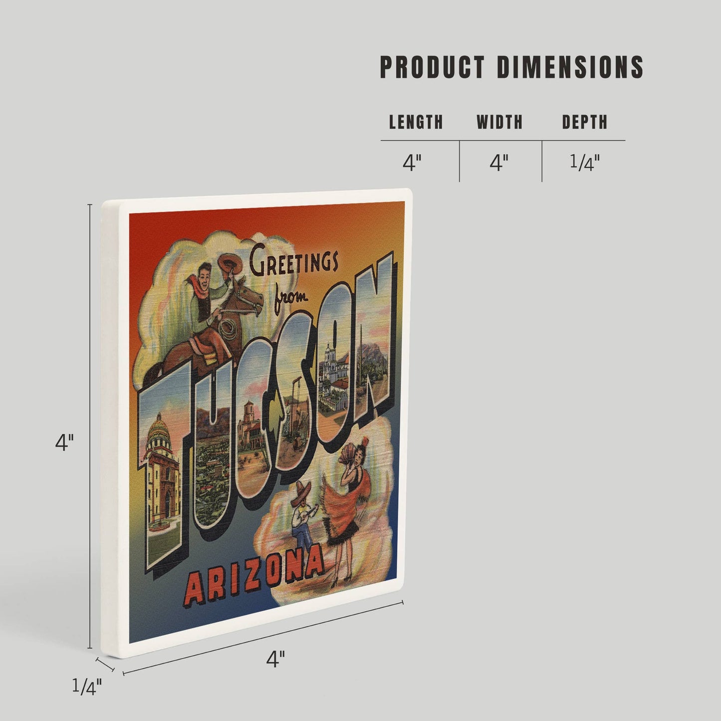 Ceramic Coaster Greetings from Tucson, Arizona, Vintage H