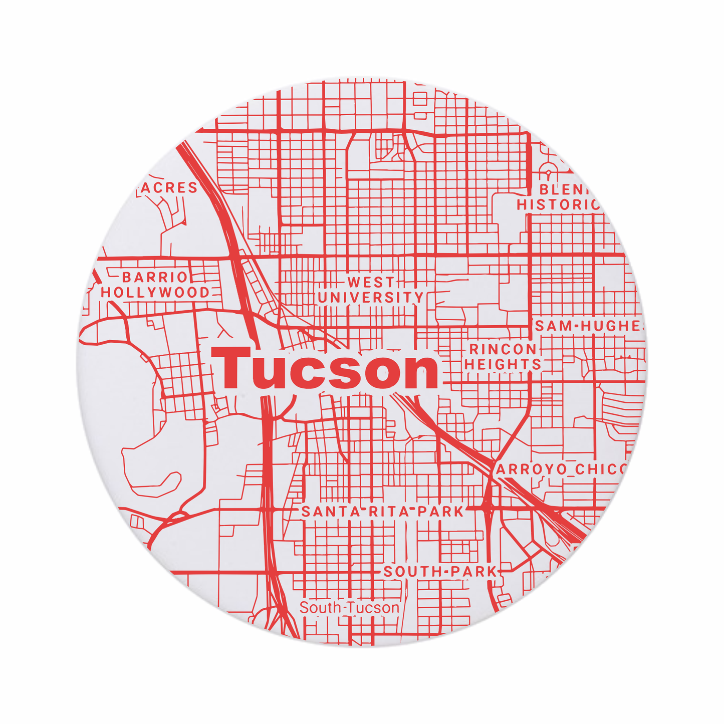 Tucson AZ - Ceramic Map Coasters - Any Color
