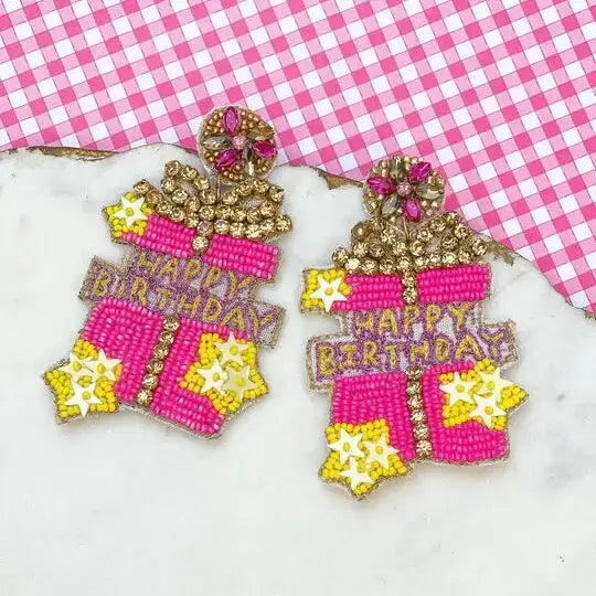 Happy Birthday Present Beaded Earrings