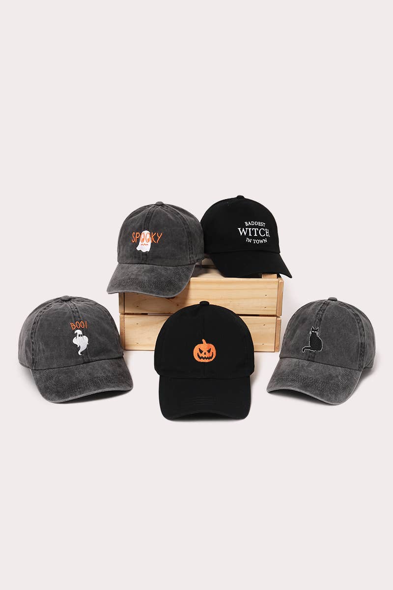 Halloween Spooky, Boo Ghost, Cat Embroidered Baseball Cap