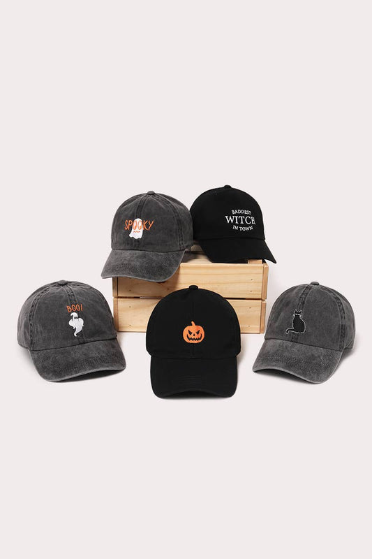 Halloween Spooky, Boo Ghost, Cat Embroidered Baseball Cap