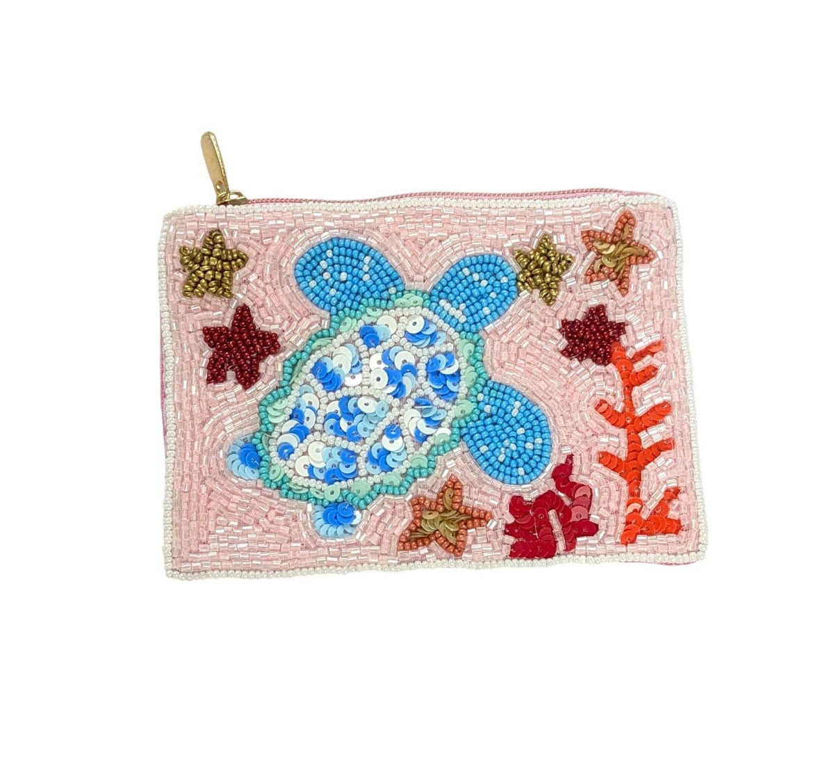 Ladies Fully Beaded Turtle Themed Coin Purse 