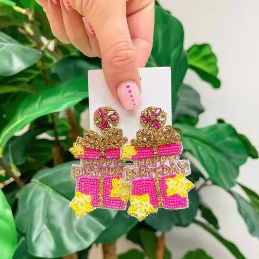 Happy Birthday Present Beaded Earrings