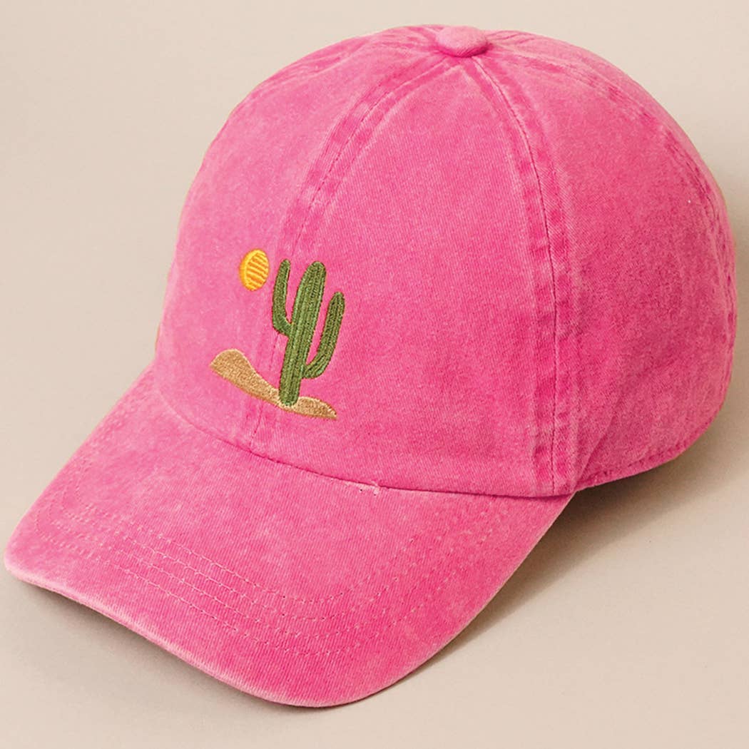 Cactus Embroidered Cotton Baseball Dad Cap: CLAY / One Size