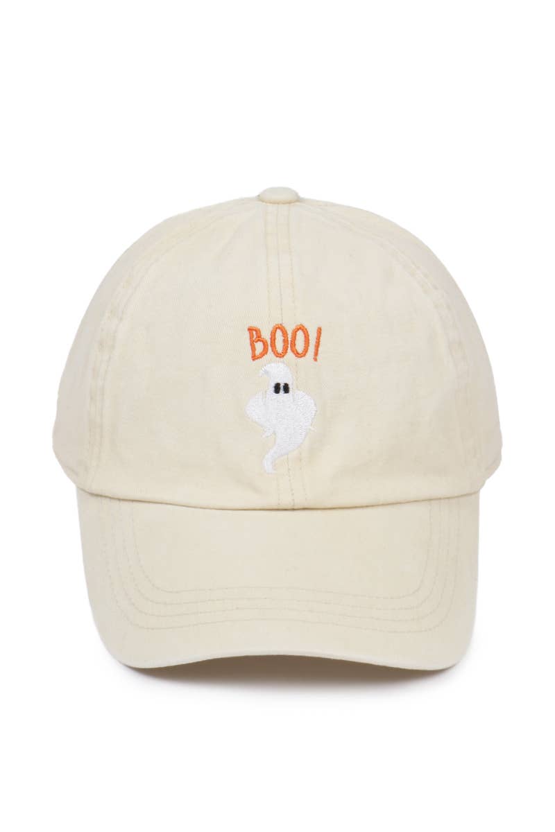 Halloween Spooky, Boo Ghost, Cat Embroidered Baseball Cap
