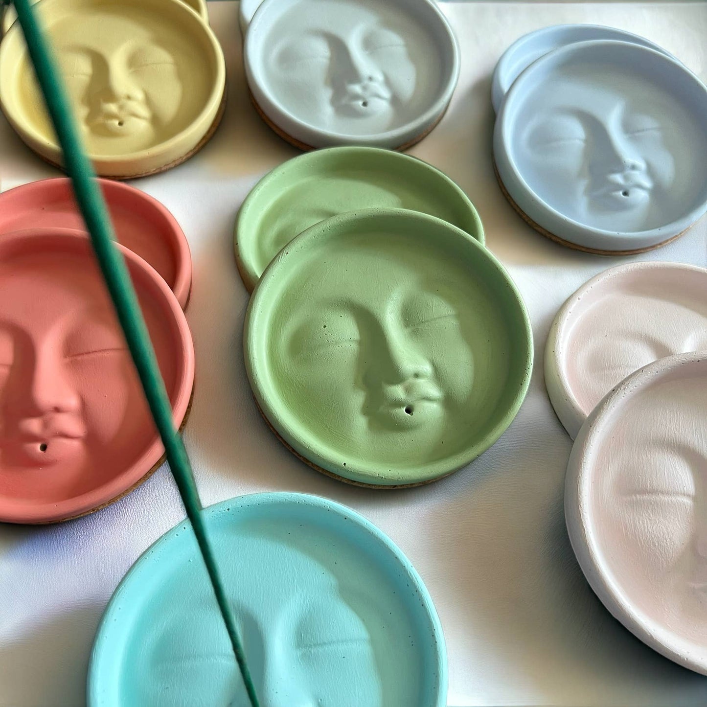 Colorful Concrete Moon Face Celestial Incense Holder