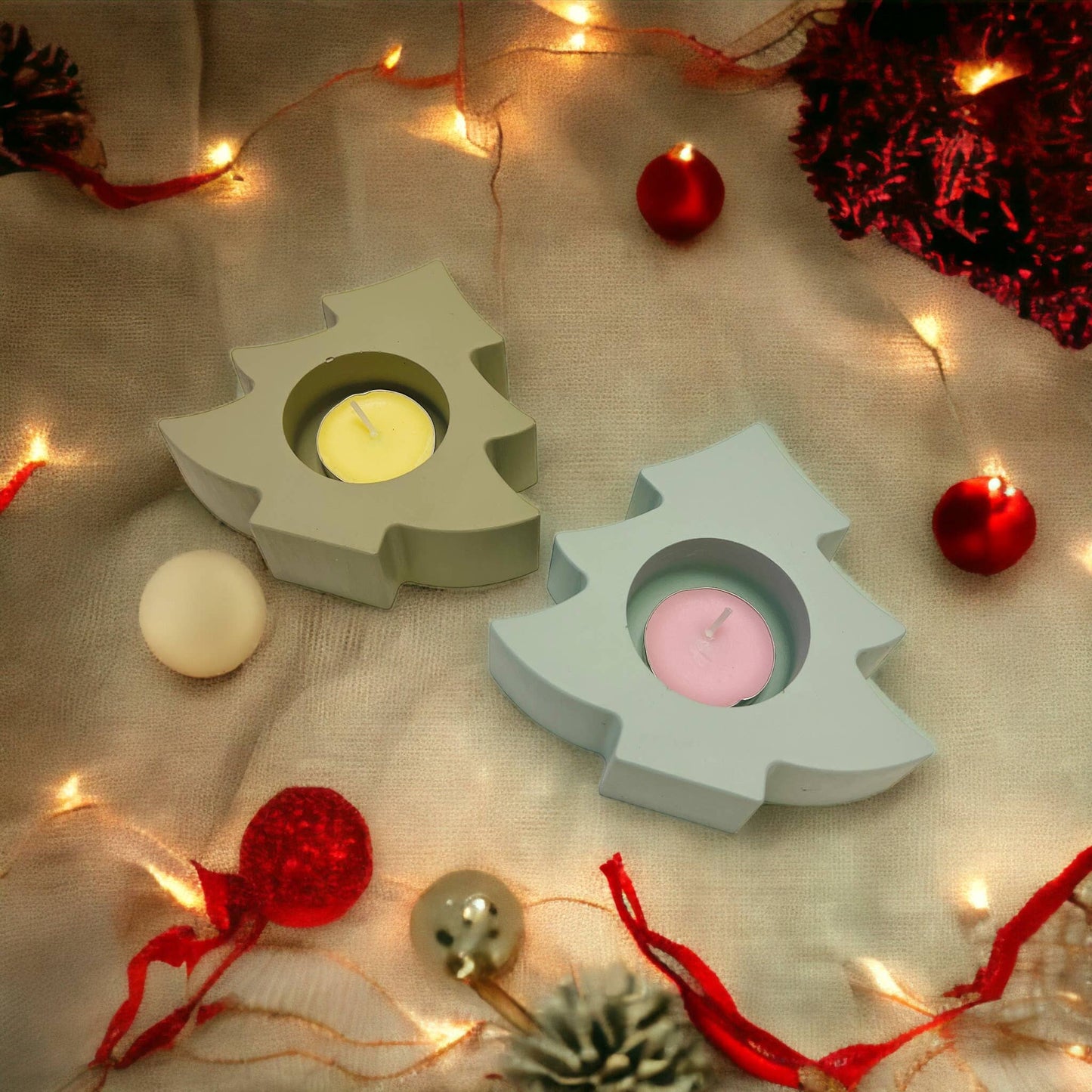 Christmas Tree Decor Holiday Winter Concrete Candle Holder