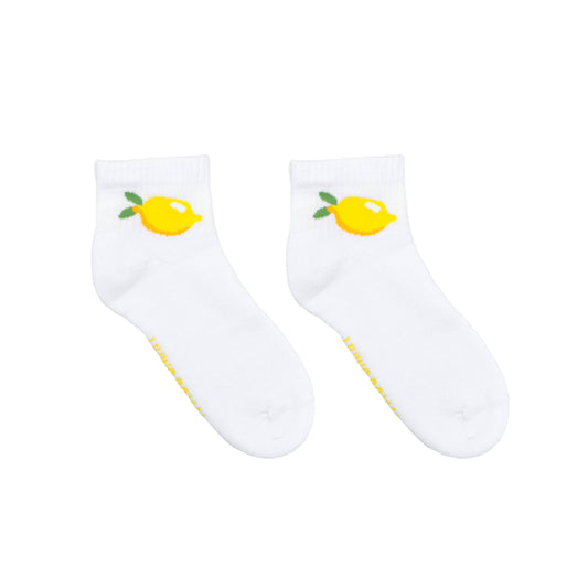 Classic Ankle Socks w/ Ribbed Tubing - Lemon Fruit - White