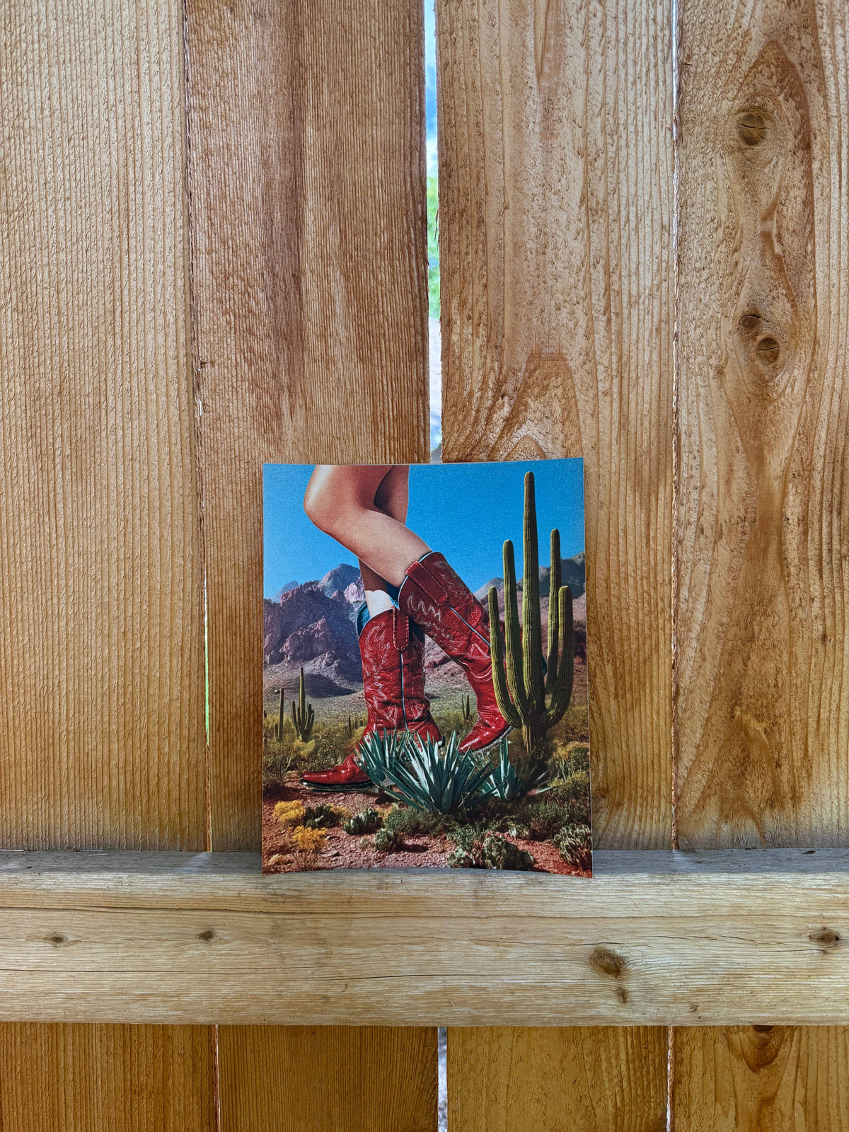 Red Cowgirl Boot Art Print, Retro Western Desert Decor
