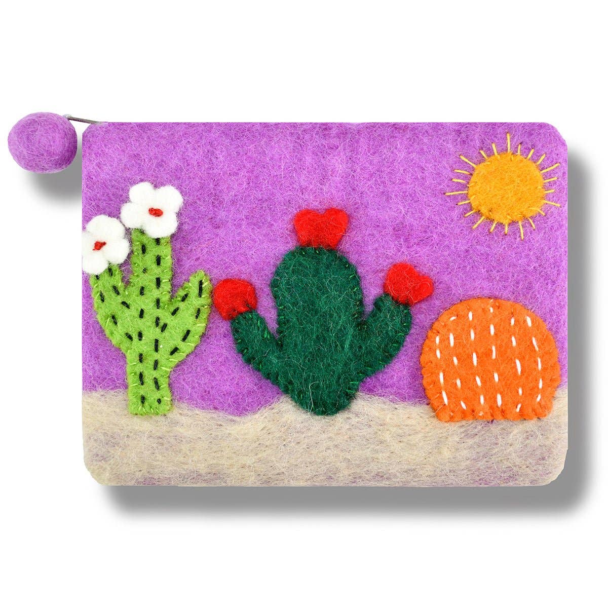 Desert Theme Felted Coin Purse: Pink