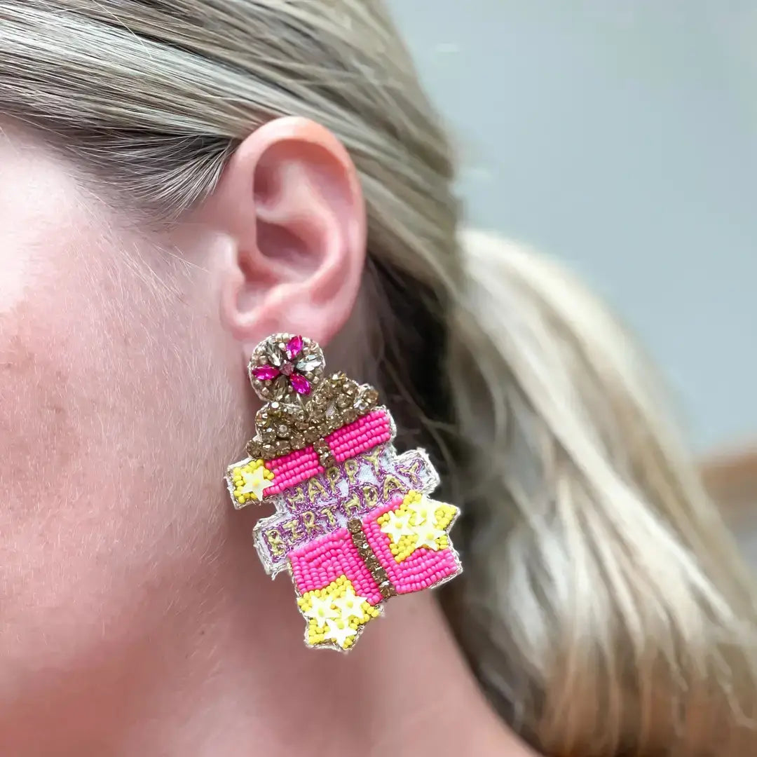 Happy Birthday Present Beaded Earrings