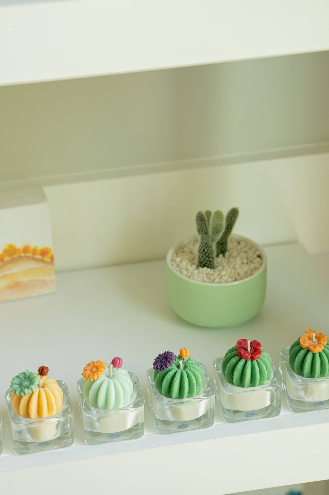 Barrel Cactus Candle: Green w/ purple