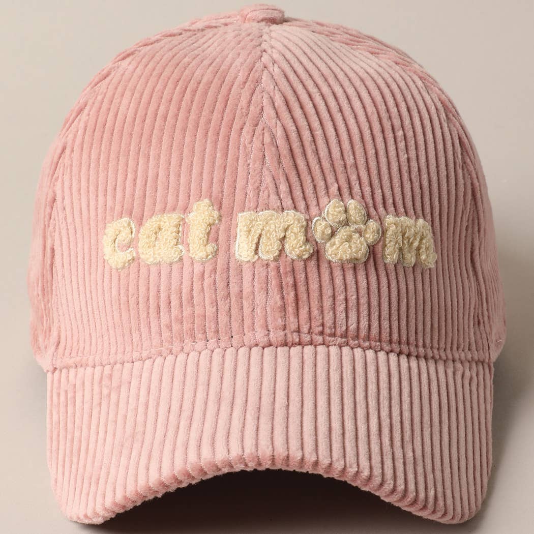 Cat Mom Chenille Patch Corduroy Baseball Cap