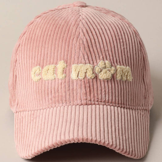 Cat Mom Chenille Patch Corduroy Baseball Cap