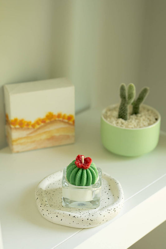 Barrel Cactus Candles: Green w/ red