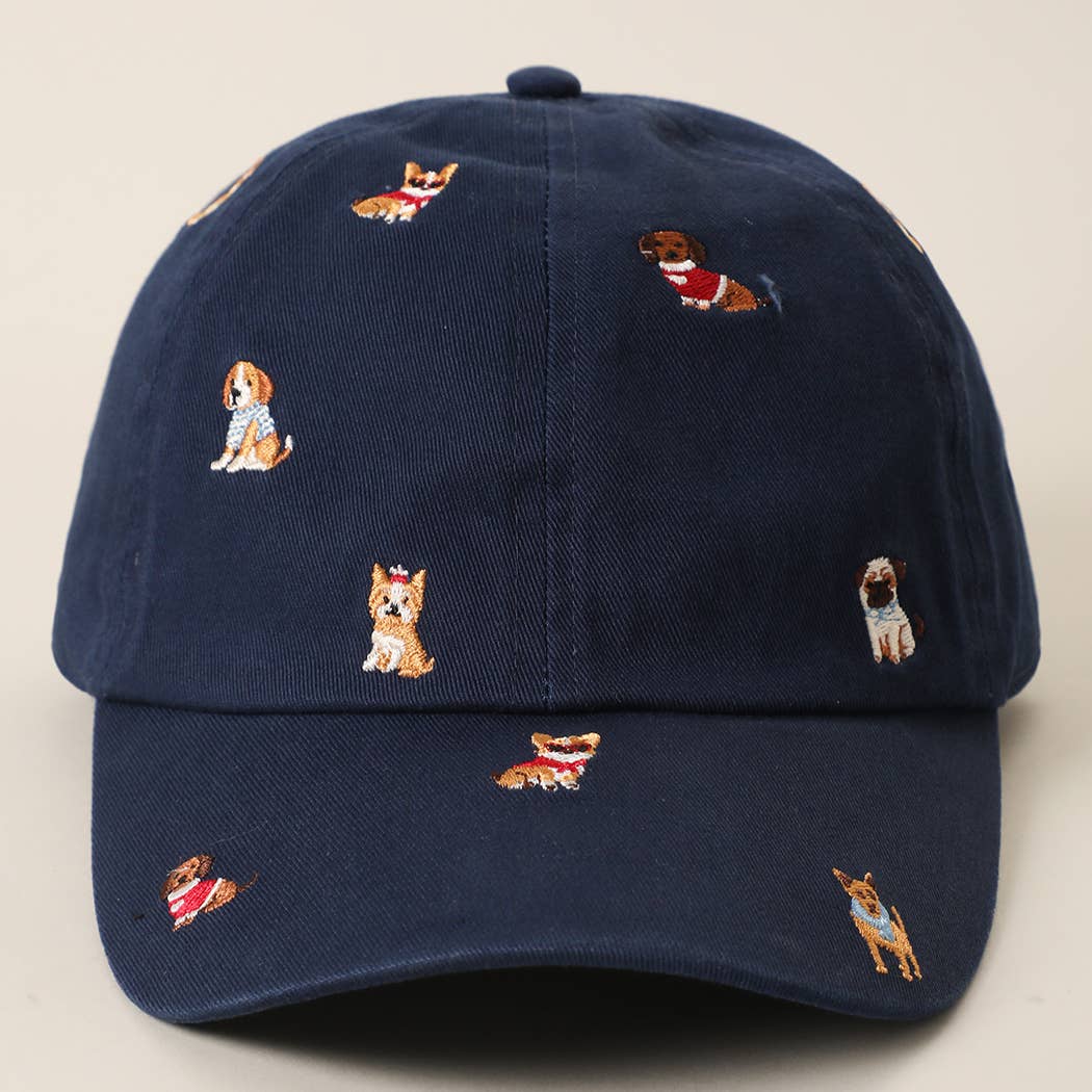 Allover Dog Embroidered Navy Cap