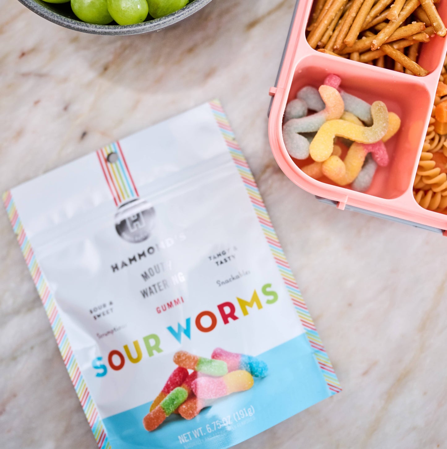 Sweet & Sour Candy - Gummi Worms - 6.75 oz Resealable Bag