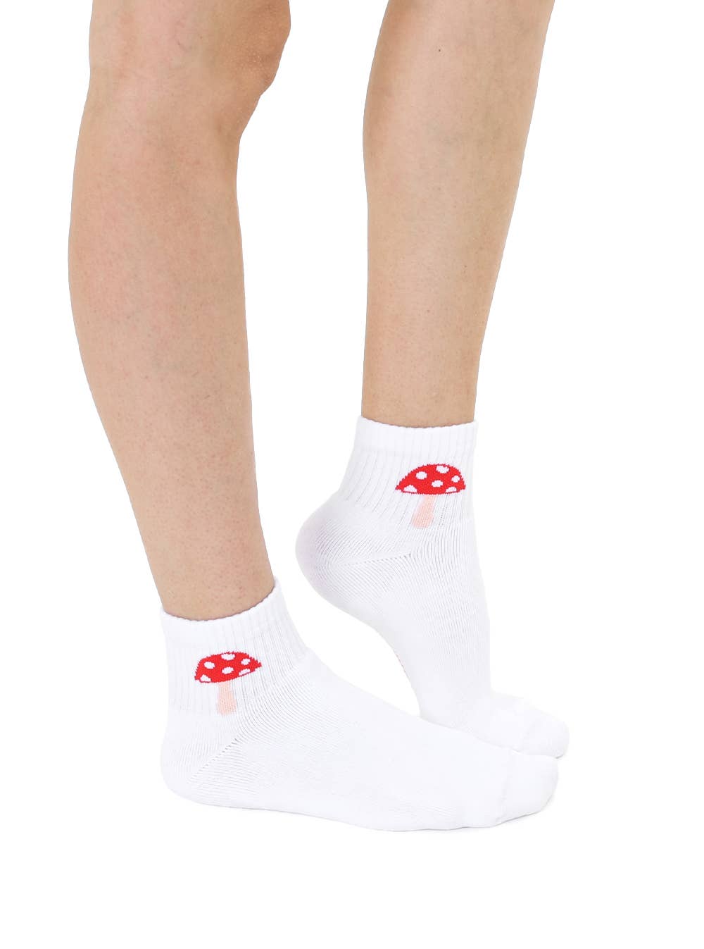 Classic Ankle Socks w/ Ribbed Tubing - Mushroom - White