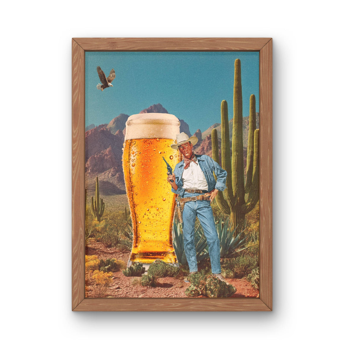 Cowboy Beer Collage Art Print, Vintage Desert Wall Art