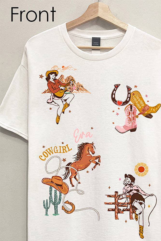 Cowgirl Era Front and Back Tee: White